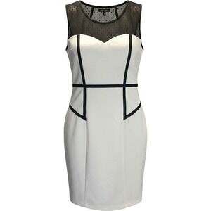 Bisou Bisou Michele‎ Bohbot White Black Sheath Dress Mesh Polka Dot Size 14